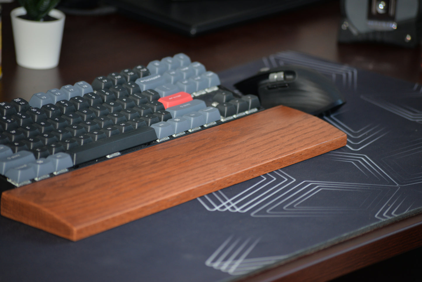 Handcrafted Red Oak Keyboard Wrist Rest – Ergonomic Support, Stained and Finished